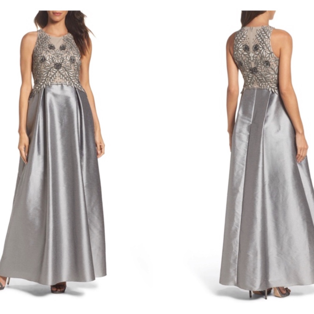 NWT Adrianna Papell Embellished Mesh Faille Ball Size  6